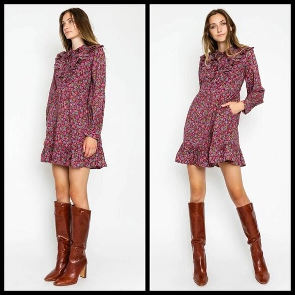 💕BANJANAN💕 Liberty Dress ~ Hedgehog Boysenberry Print Medium M NWT - Picture 3 of 15